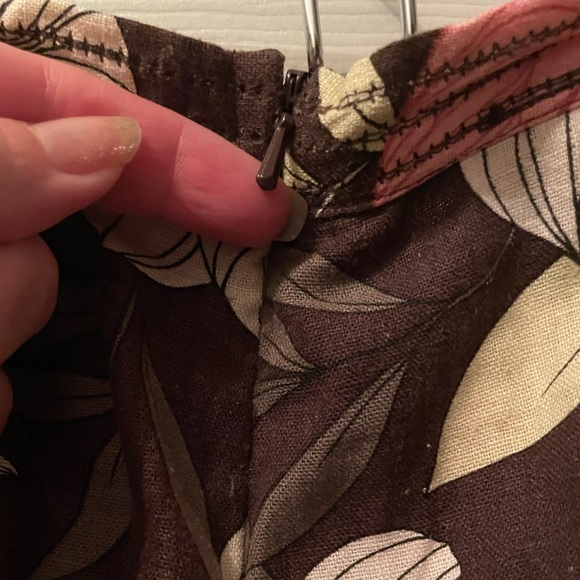 Plus XL 2Pc Set Pink Brown Linen Floral Tulip Flared Skirt - Picture 10 of 14